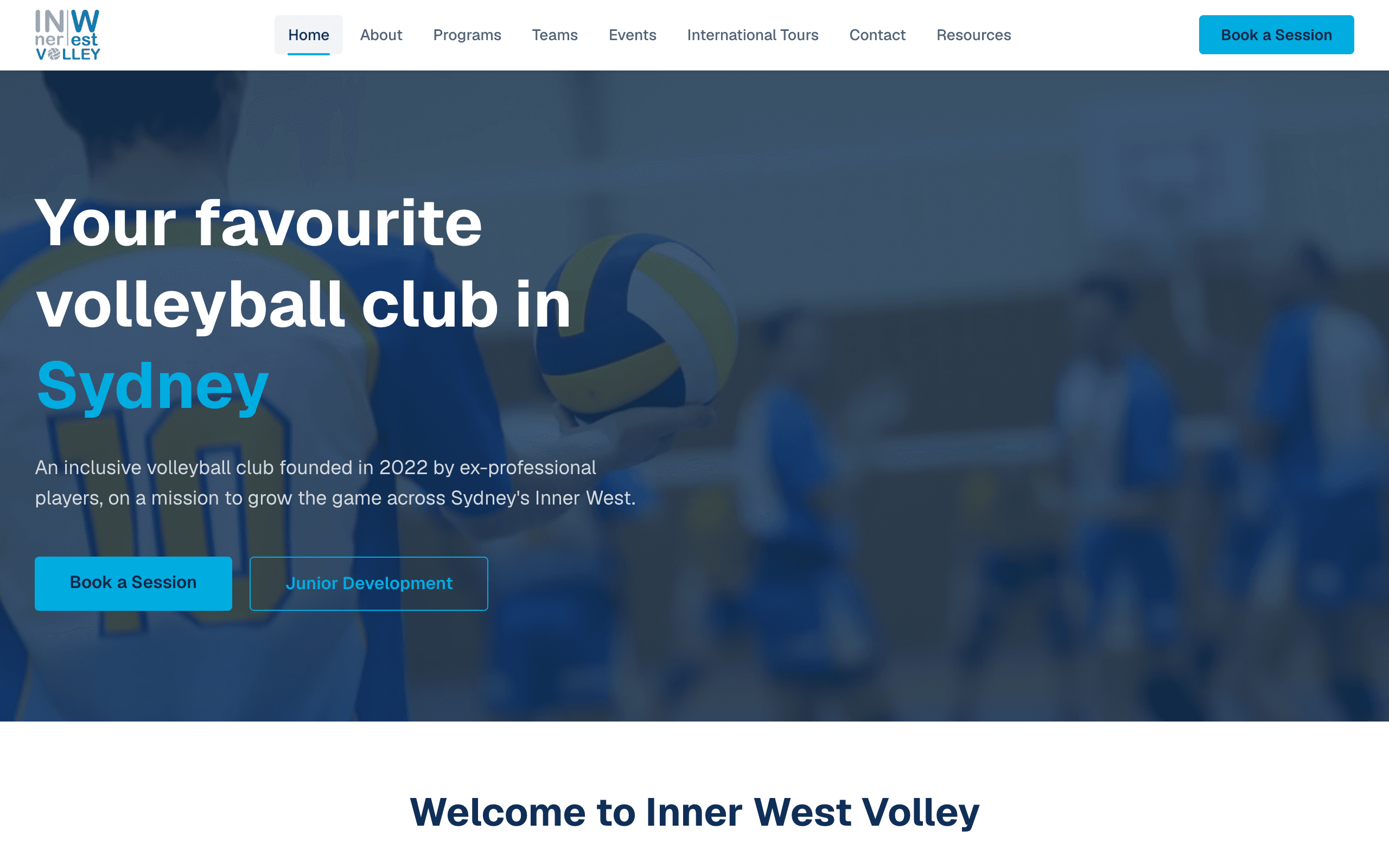 Inner West Volleyball Club site, hero section