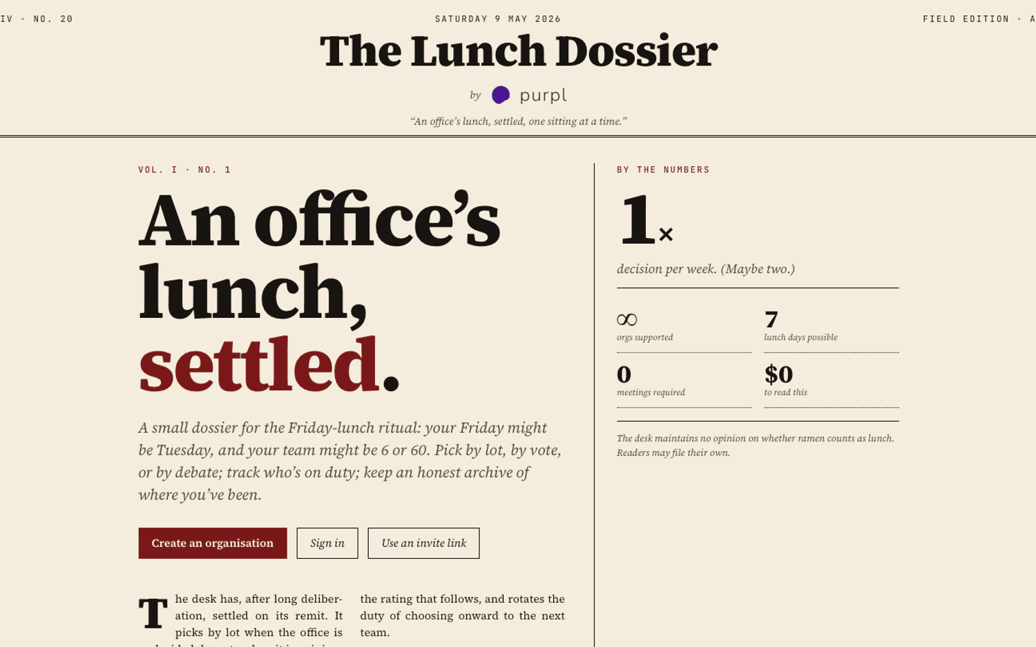 The Lunch Dossier app screenshot