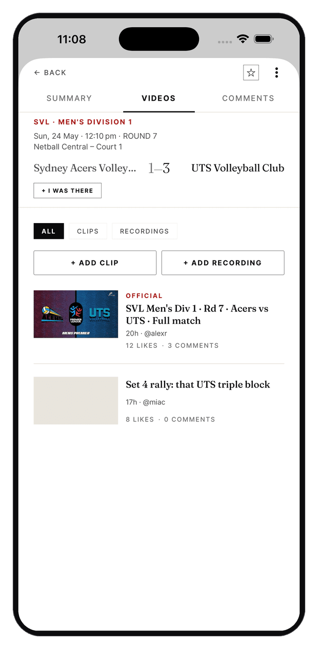 VolleyTube clips attached to a match